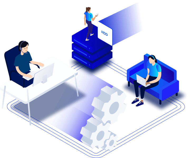 A technical team configuring and managing a server